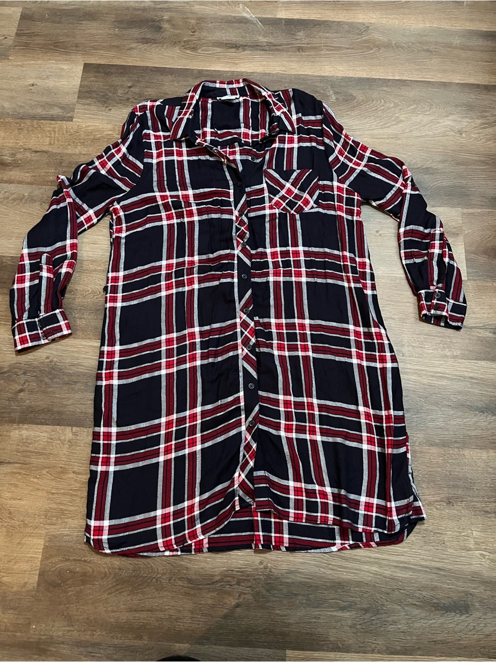 BLL New York Plaid Shirt Dress | XL | Navy Red White | Tunic Button Front